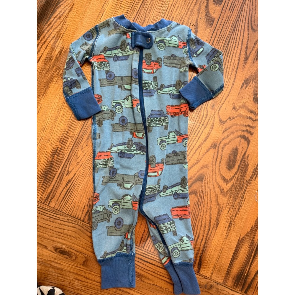 Hanna Andersson Sleeper Baby 3-6 Months Blue Truck Organic Cotton Pajamas